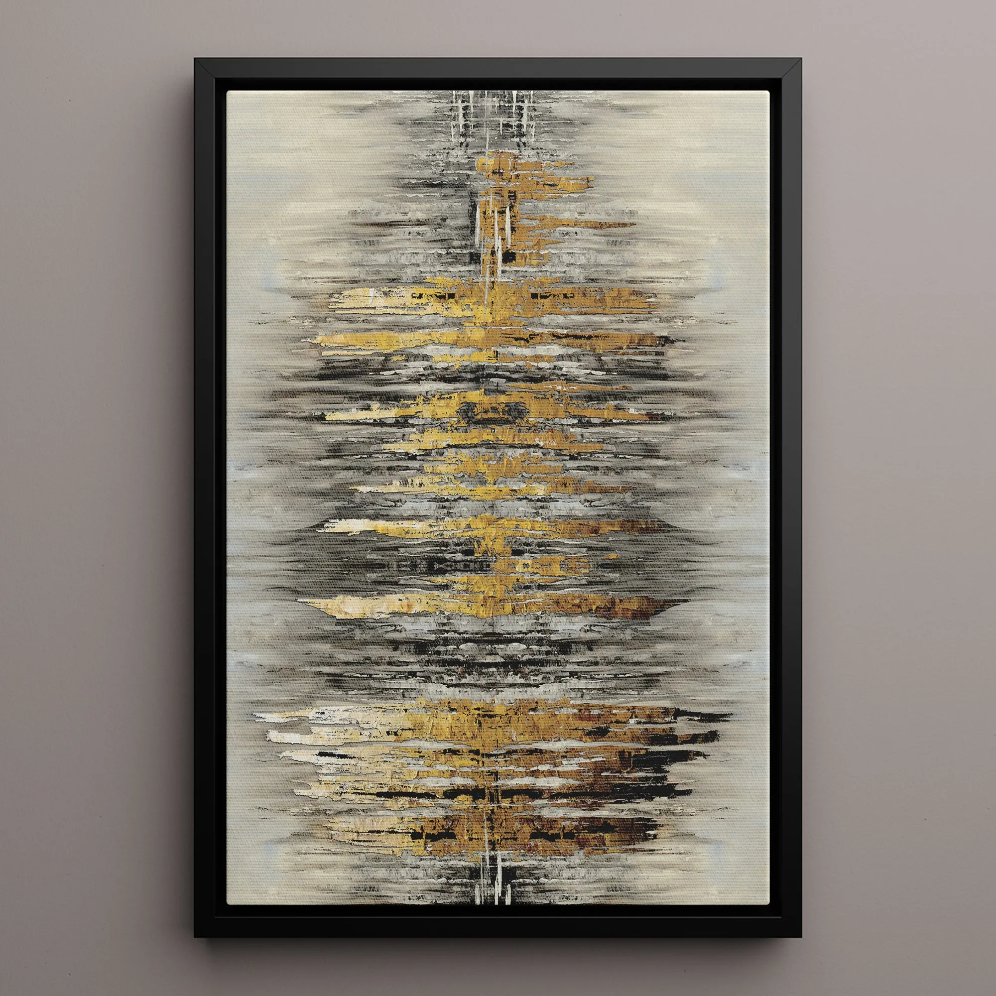 Canvas Wall Art Stretched Over Wooden Frame with Floating Frame and Golden Rays Abstract Painting CV4179