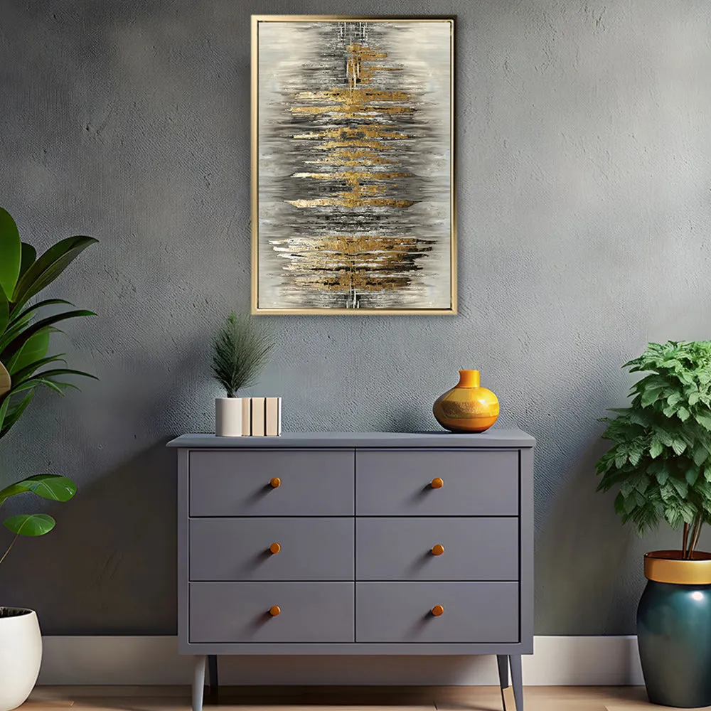 Canvas Wall Art Stretched Over Wooden Frame with Floating Frame and Golden Rays Abstract Painting CV4179