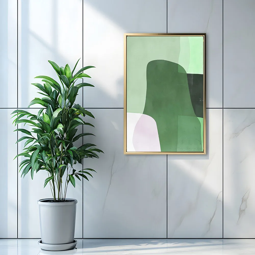 Canvas Wall Art Stretched Over Wooden Frame with Floating Frame and Green Shades Abstract Painting CV4182