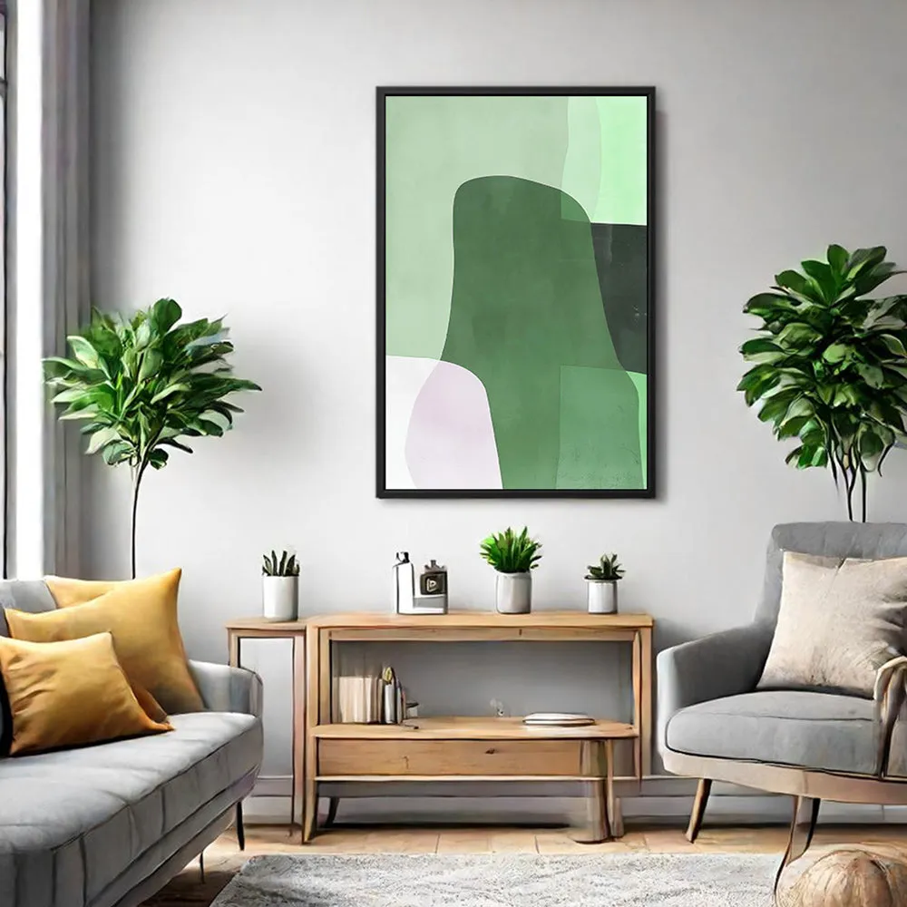 Canvas Wall Art Stretched Over Wooden Frame with Floating Frame and Green Shades Abstract Painting CV4182