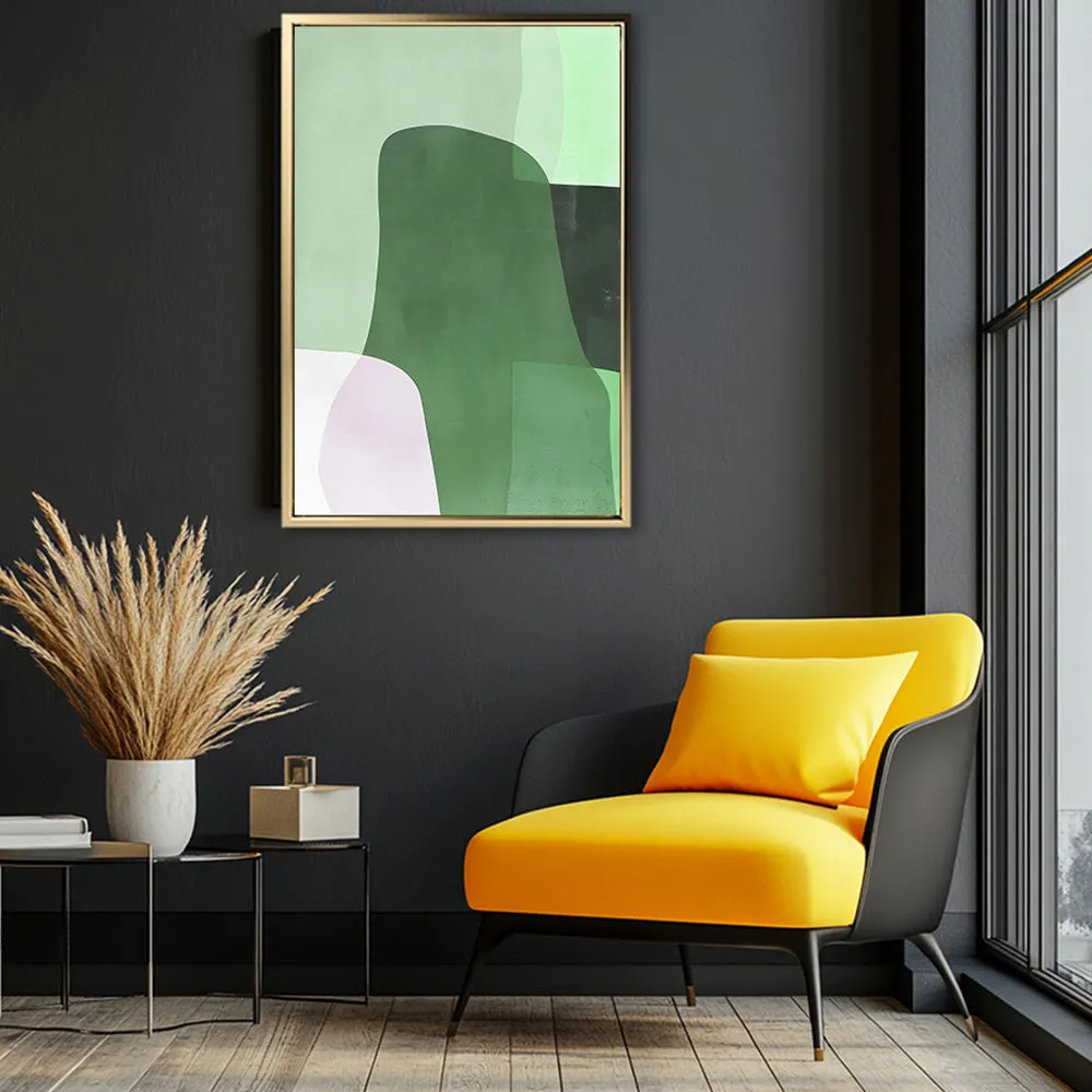 Canvas Wall Art Stretched Over Wooden Frame with Floating Frame and Green Shades Abstract Painting CV4182