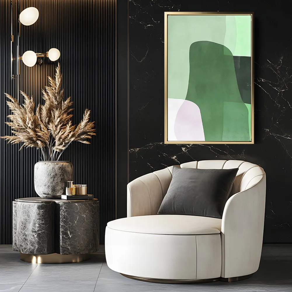 Canvas Wall Art Stretched Over Wooden Frame with Floating Frame and Green Shades Abstract Painting CV4182