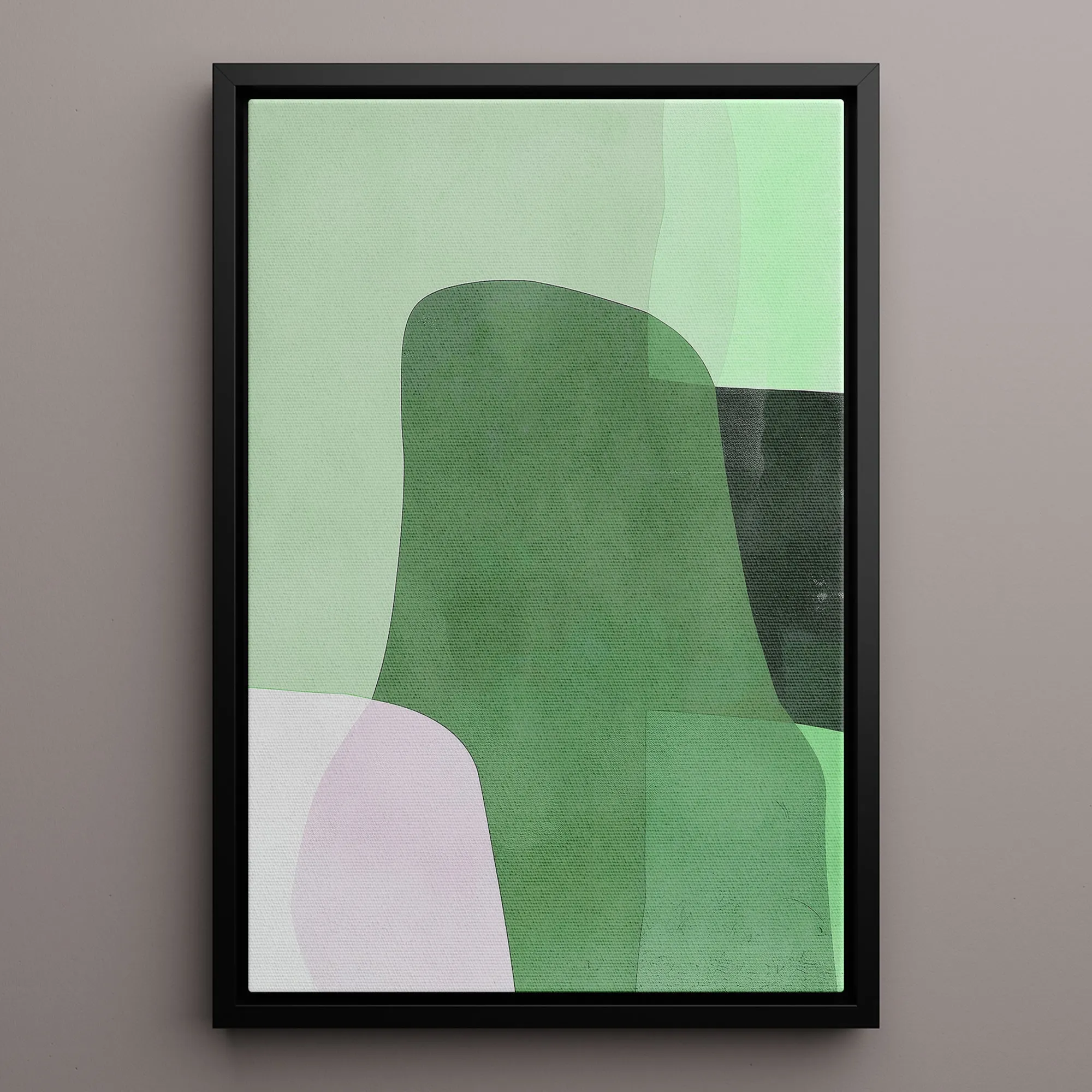 Canvas Wall Art Stretched Over Wooden Frame with Floating Frame and Green Shades Abstract Painting CV4182