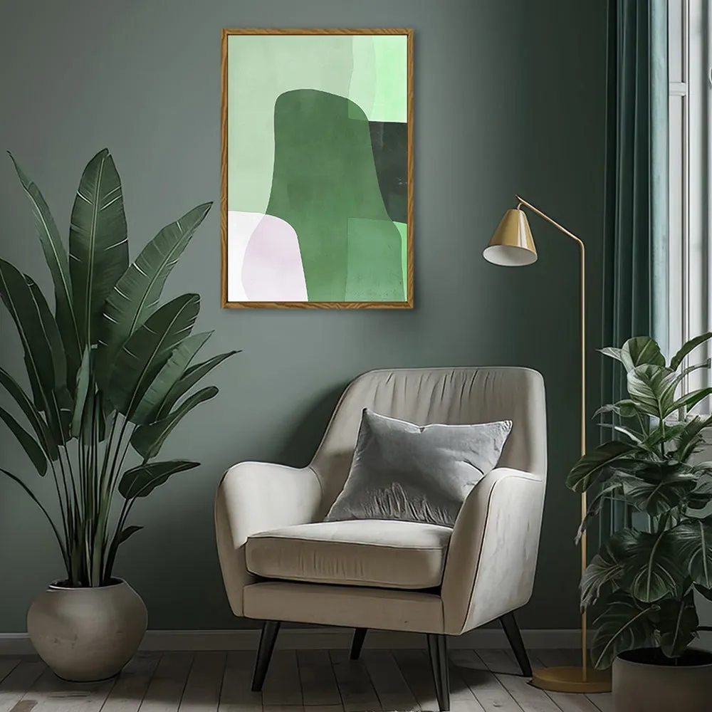 Canvas Wall Art Stretched Over Wooden Frame with Floating Frame and Green Shades Abstract Painting CV4182