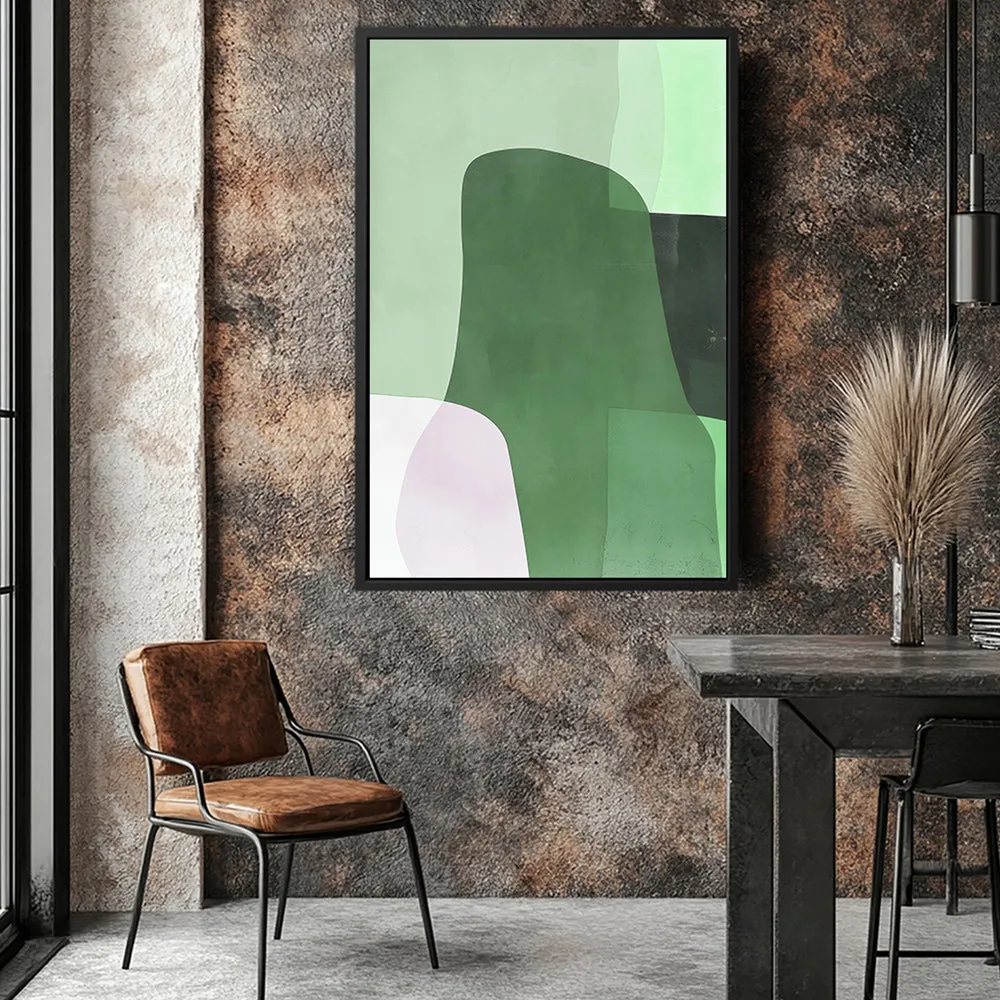 Canvas Wall Art Stretched Over Wooden Frame with Floating Frame and Green Shades Abstract Painting CV4182