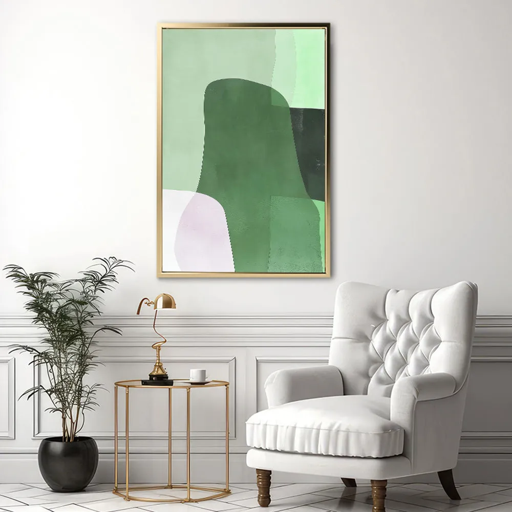 Canvas Wall Art Stretched Over Wooden Frame with Floating Frame and Green Shades Abstract Painting CV4182