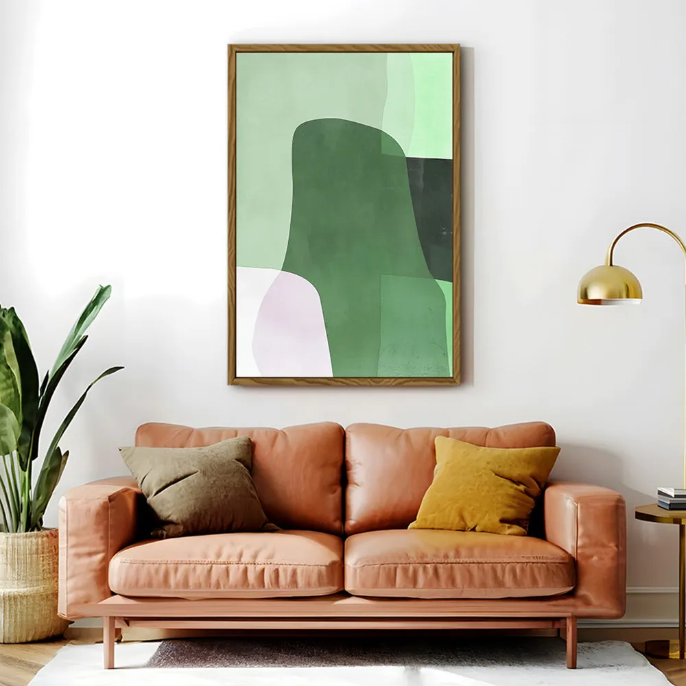 Canvas Wall Art Stretched Over Wooden Frame with Floating Frame and Green Shades Abstract Painting CV4182