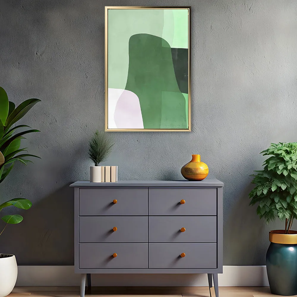 Canvas Wall Art Stretched Over Wooden Frame with Floating Frame and Green Shades Abstract Painting CV4182