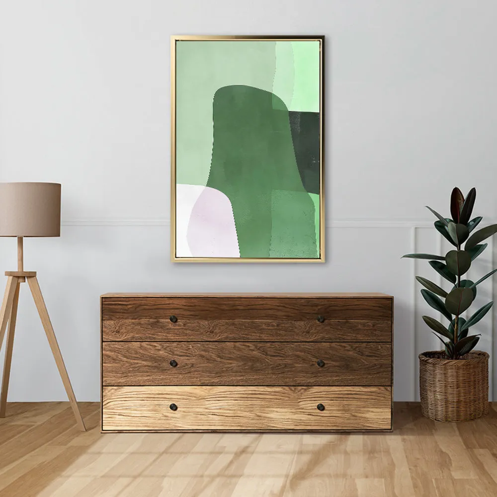 Canvas Wall Art Stretched Over Wooden Frame with Floating Frame and Green Shades Abstract Painting CV4182