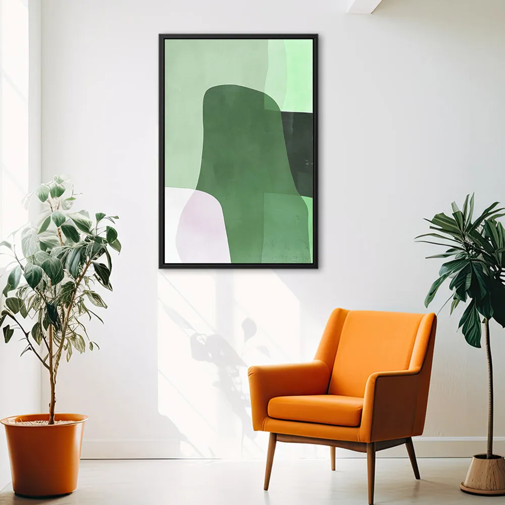 Canvas Wall Art Stretched Over Wooden Frame with Floating Frame and Green Shades Abstract Painting CV4182