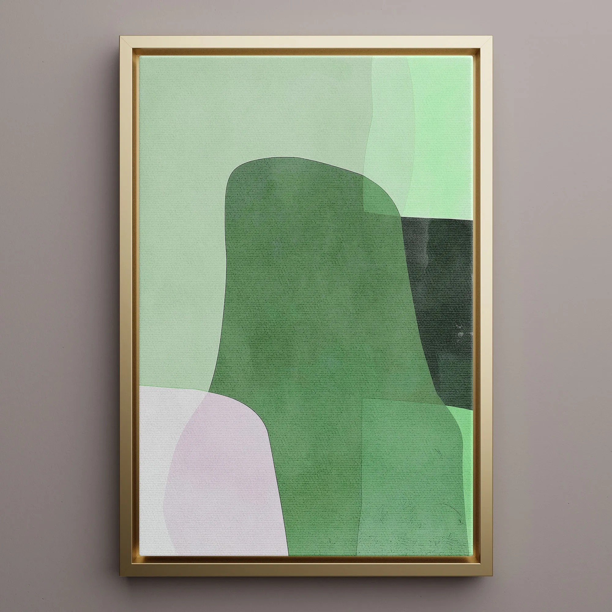 Canvas Wall Art Stretched Over Wooden Frame with Floating Frame and Green Shades Abstract Painting CV4182