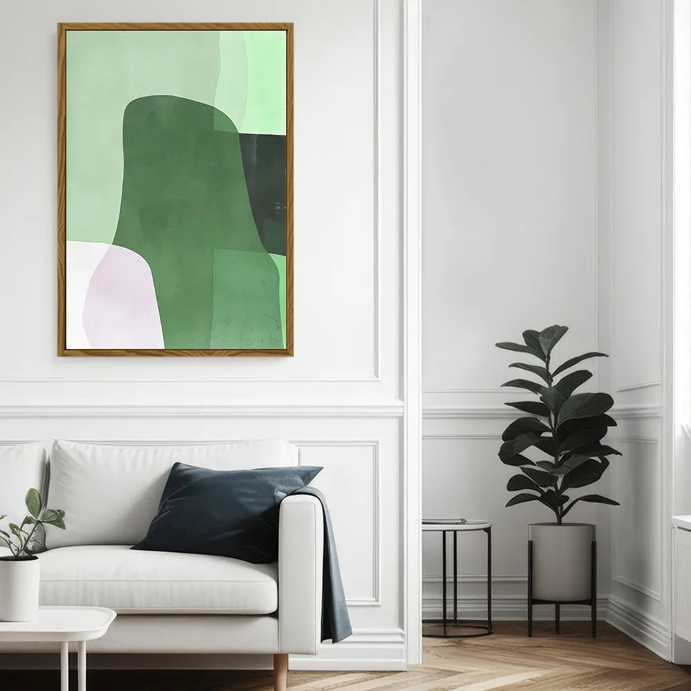 Canvas Wall Art Stretched Over Wooden Frame with Floating Frame and Green Shades Abstract Painting CV4182