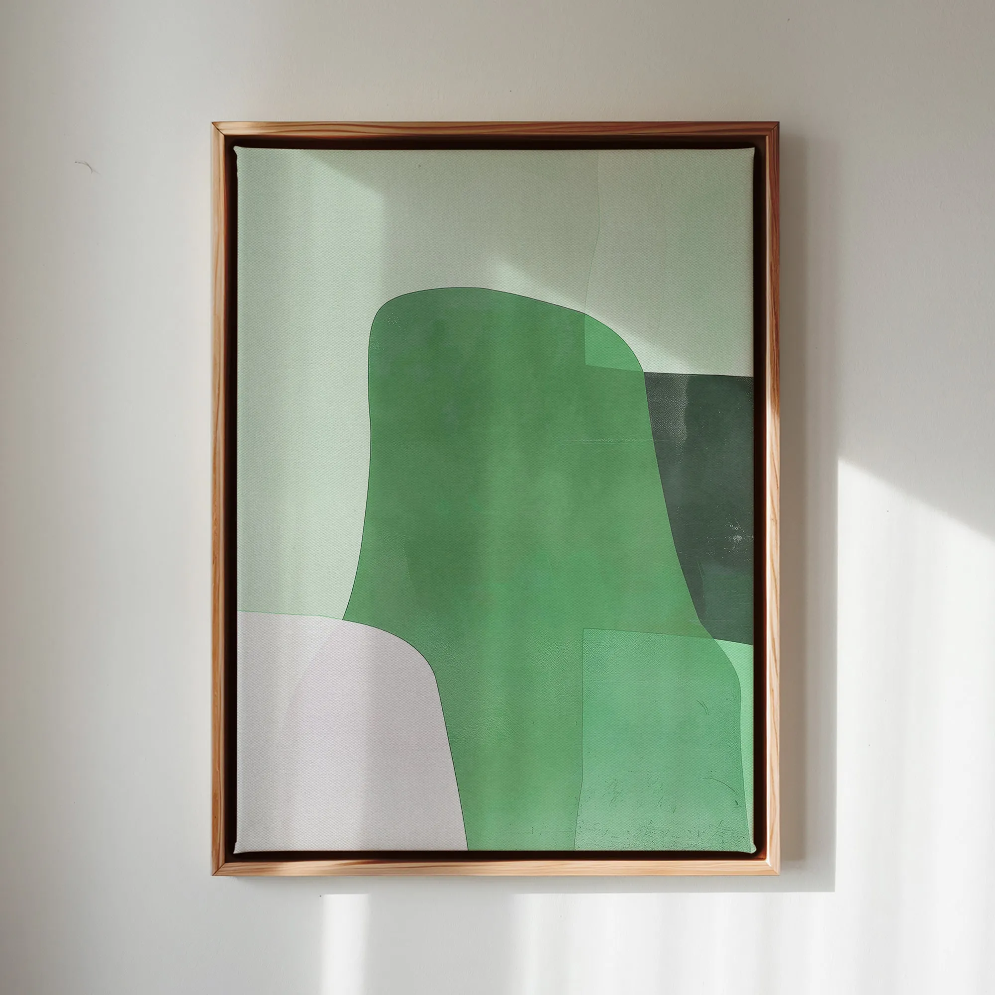 Canvas Wall Art Stretched Over Wooden Frame with Floating Frame and Green Shades Abstract Painting CV4182
