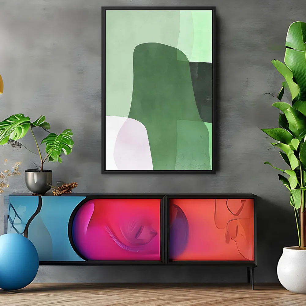 Canvas Wall Art Stretched Over Wooden Frame with Floating Frame and Green Shades Abstract Painting CV4182
