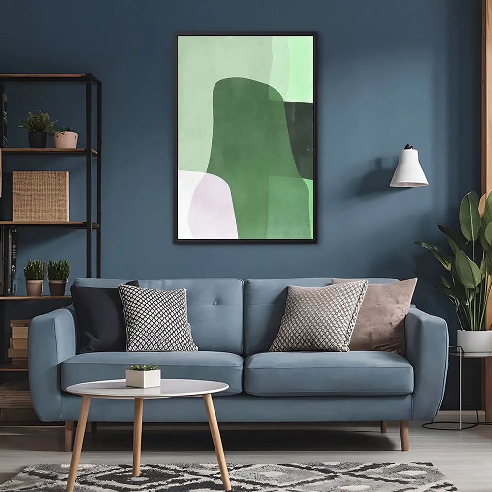 Canvas Wall Art Stretched Over Wooden Frame with Floating Frame and Green Shades Abstract Painting CV4182