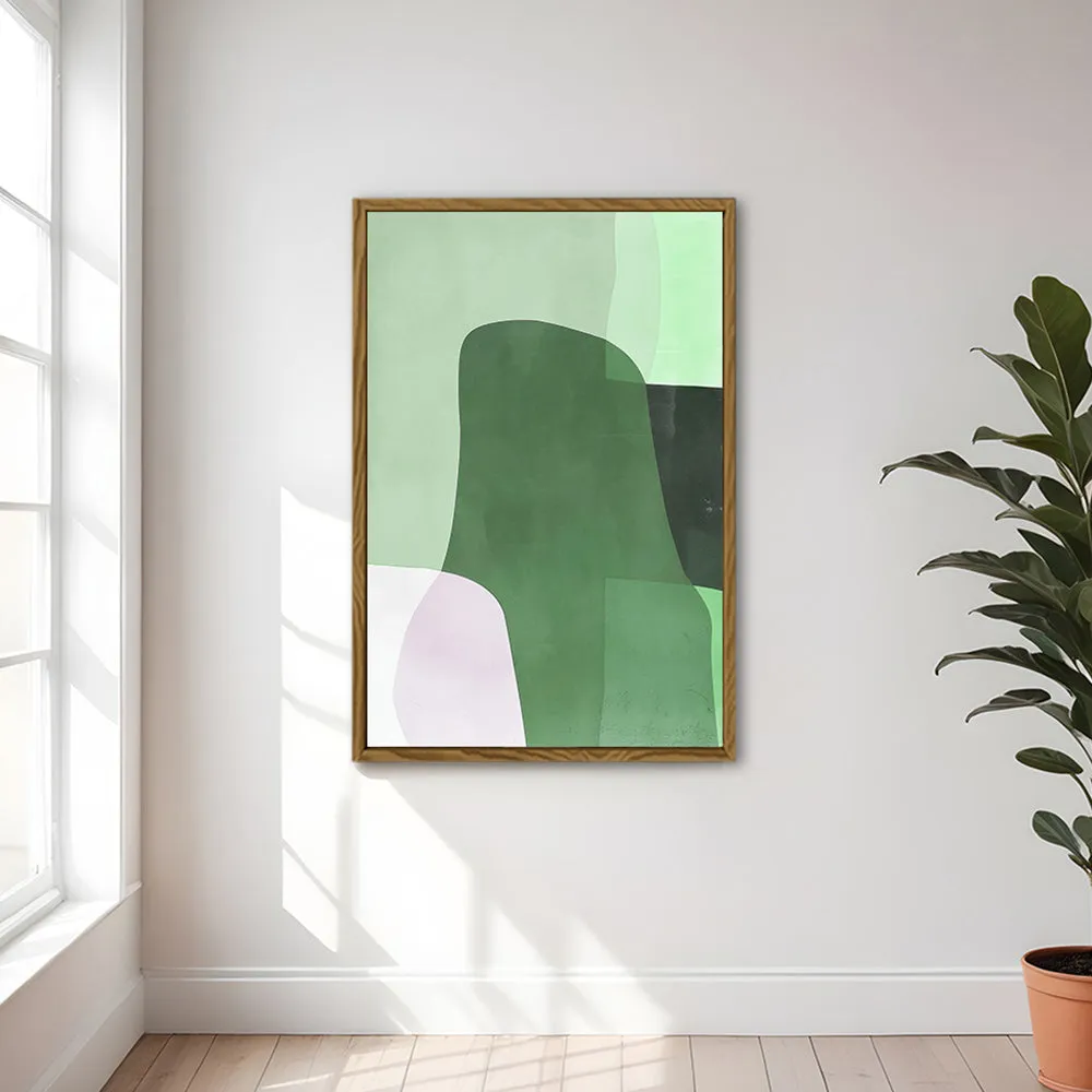 Canvas Wall Art Stretched Over Wooden Frame with Floating Frame and Green Shades Abstract Painting CV4182