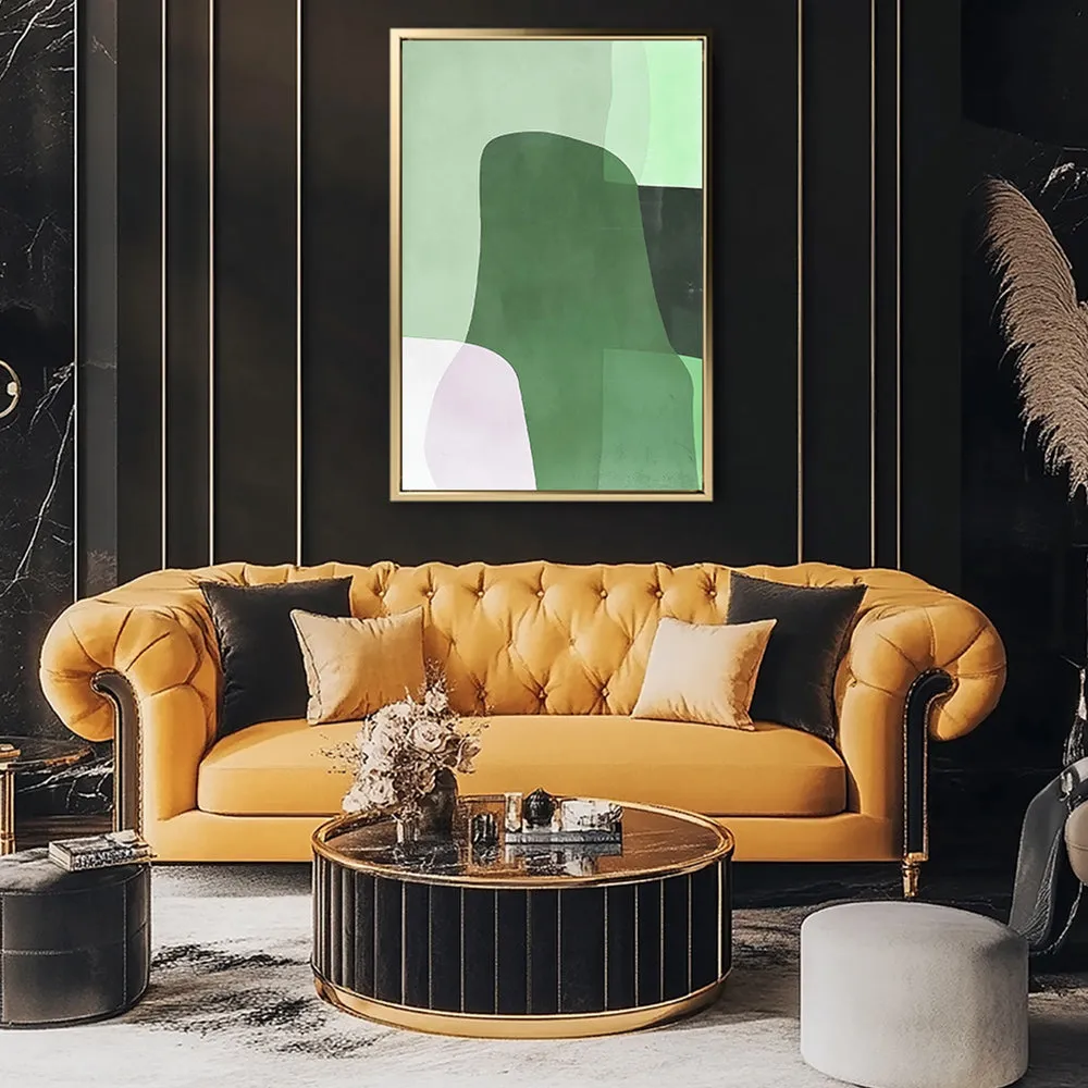 Canvas Wall Art Stretched Over Wooden Frame with Floating Frame and Green Shades Abstract Painting CV4182