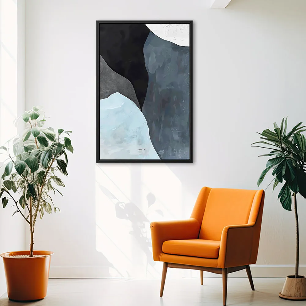 Canvas Wall Art Stretched Over Wooden Frame with Floating Frame and Grey Mountains Abstract Painting CV4183