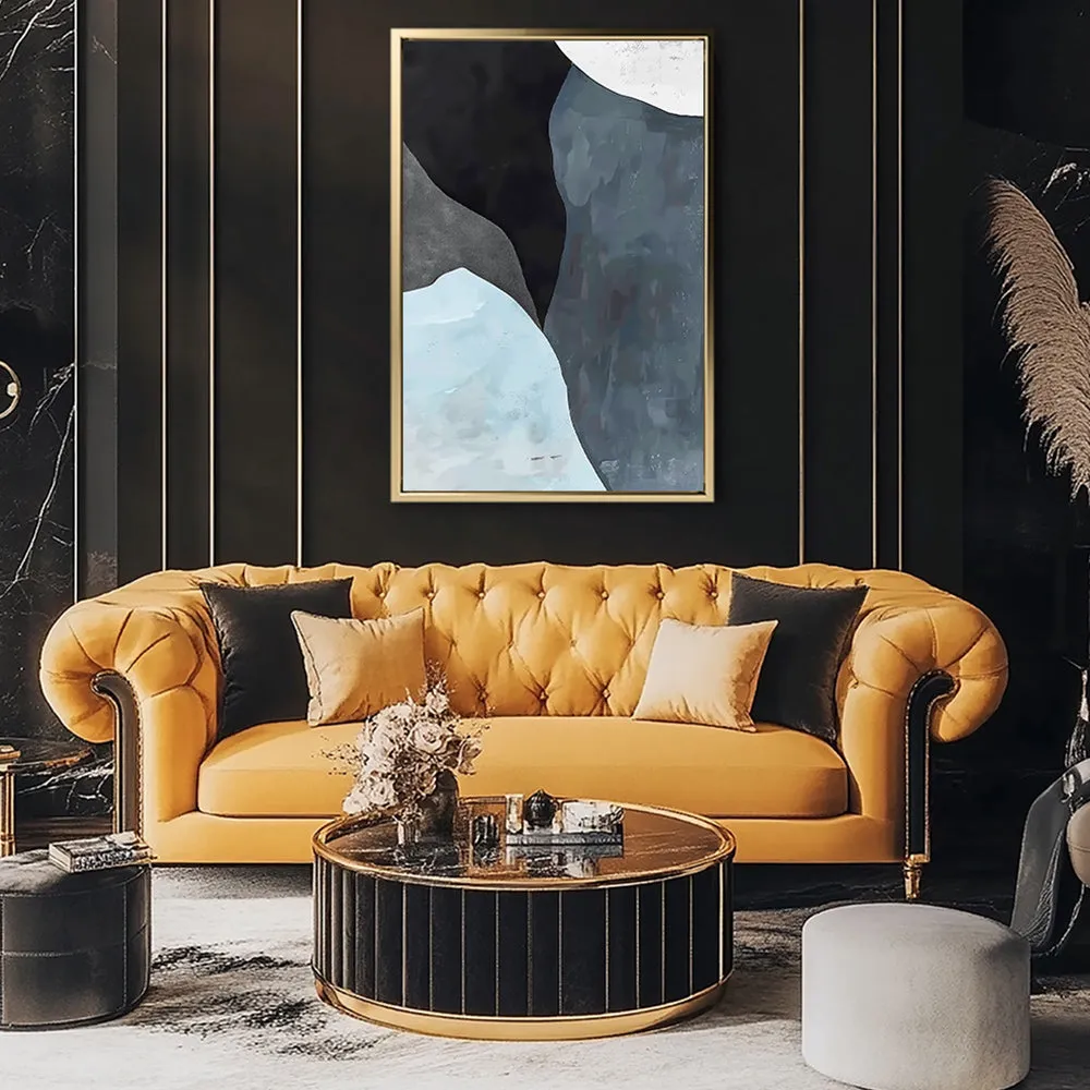 Canvas Wall Art Stretched Over Wooden Frame with Floating Frame and Grey Mountains Abstract Painting CV4183