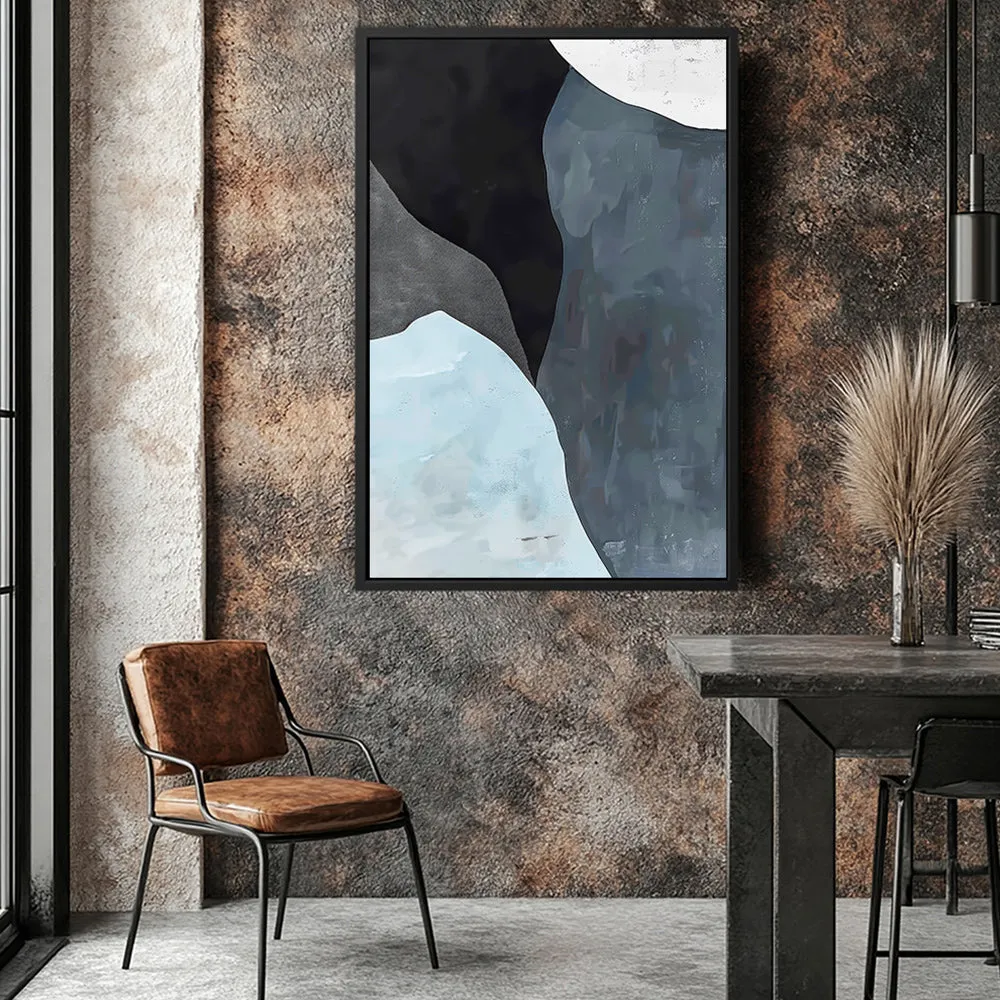 Canvas Wall Art Stretched Over Wooden Frame with Floating Frame and Grey Mountains Abstract Painting CV4183
