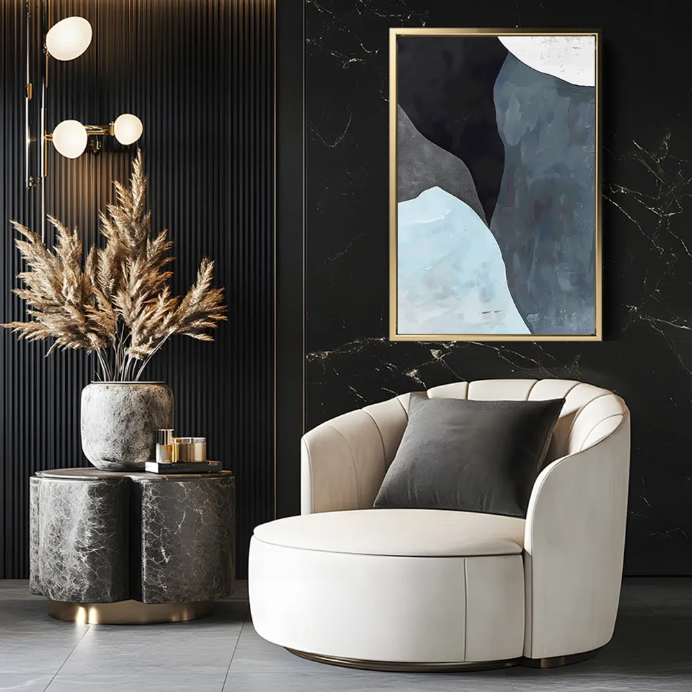 Canvas Wall Art Stretched Over Wooden Frame with Floating Frame and Grey Mountains Abstract Painting CV4183