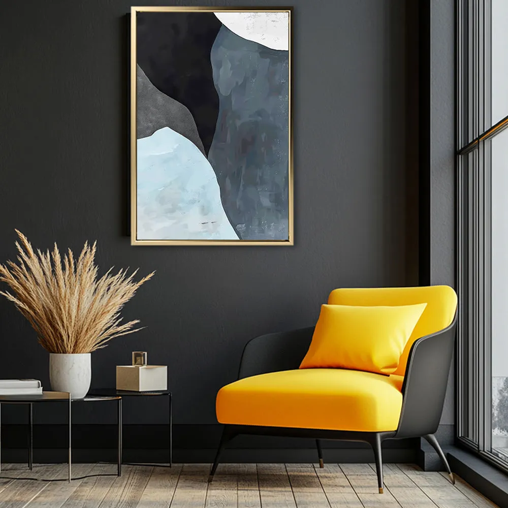 Canvas Wall Art Stretched Over Wooden Frame with Floating Frame and Grey Mountains Abstract Painting CV4183