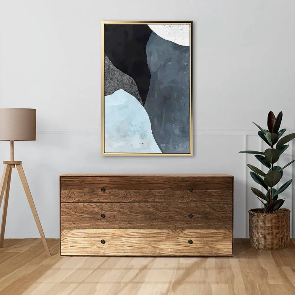 Canvas Wall Art Stretched Over Wooden Frame with Floating Frame and Grey Mountains Abstract Painting CV4183