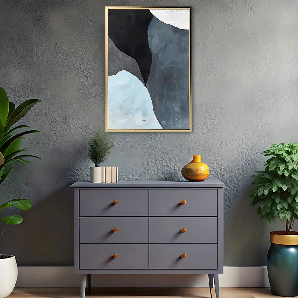Canvas Wall Art Stretched Over Wooden Frame with Floating Frame and Grey Mountains Abstract Painting CV4183