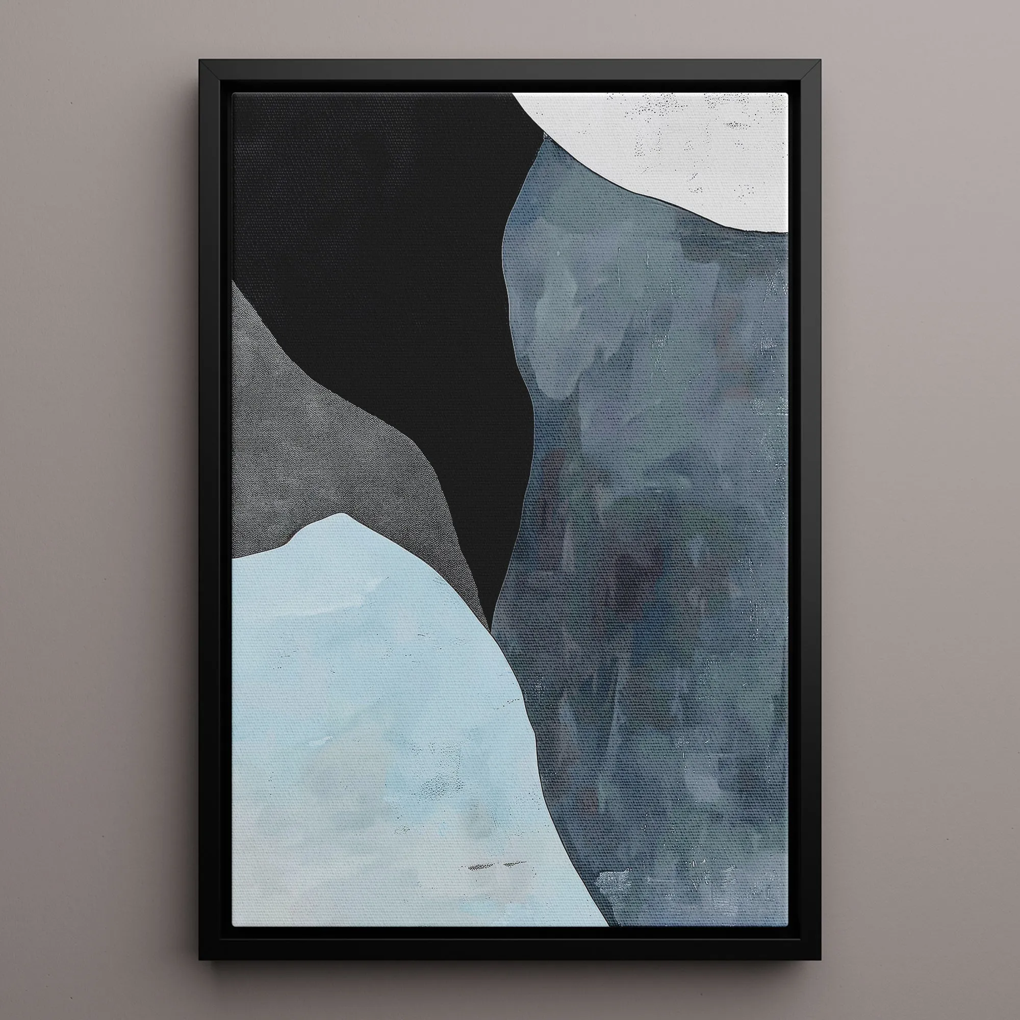 Canvas Wall Art Stretched Over Wooden Frame with Floating Frame and Grey Mountains Abstract Painting CV4183