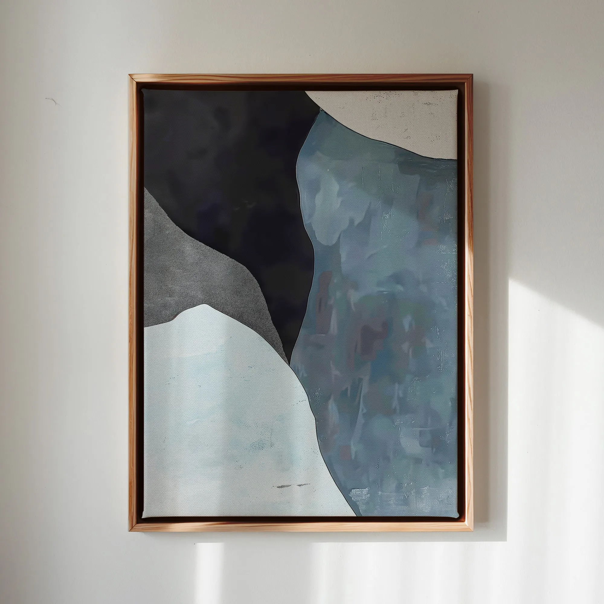 Canvas Wall Art Stretched Over Wooden Frame with Floating Frame and Grey Mountains Abstract Painting CV4183