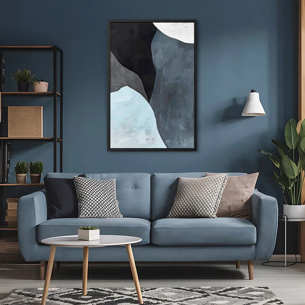 Canvas Wall Art Stretched Over Wooden Frame with Floating Frame and Grey Mountains Abstract Painting CV4183