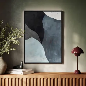 Canvas Wall Art Stretched Over Wooden Frame with Floating Frame and Grey Mountains Abstract Painting CV4183