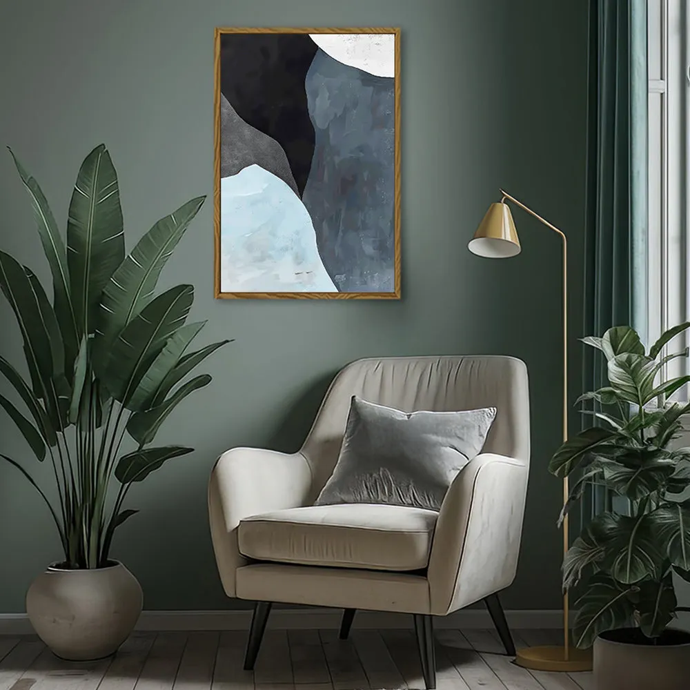 Canvas Wall Art Stretched Over Wooden Frame with Floating Frame and Grey Mountains Abstract Painting CV4183