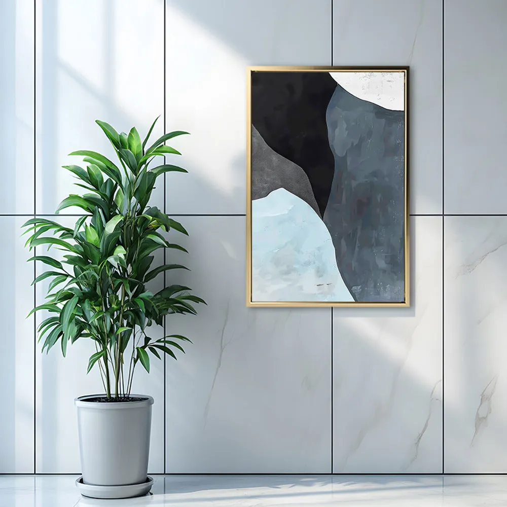 Canvas Wall Art Stretched Over Wooden Frame with Floating Frame and Grey Mountains Abstract Painting CV4183