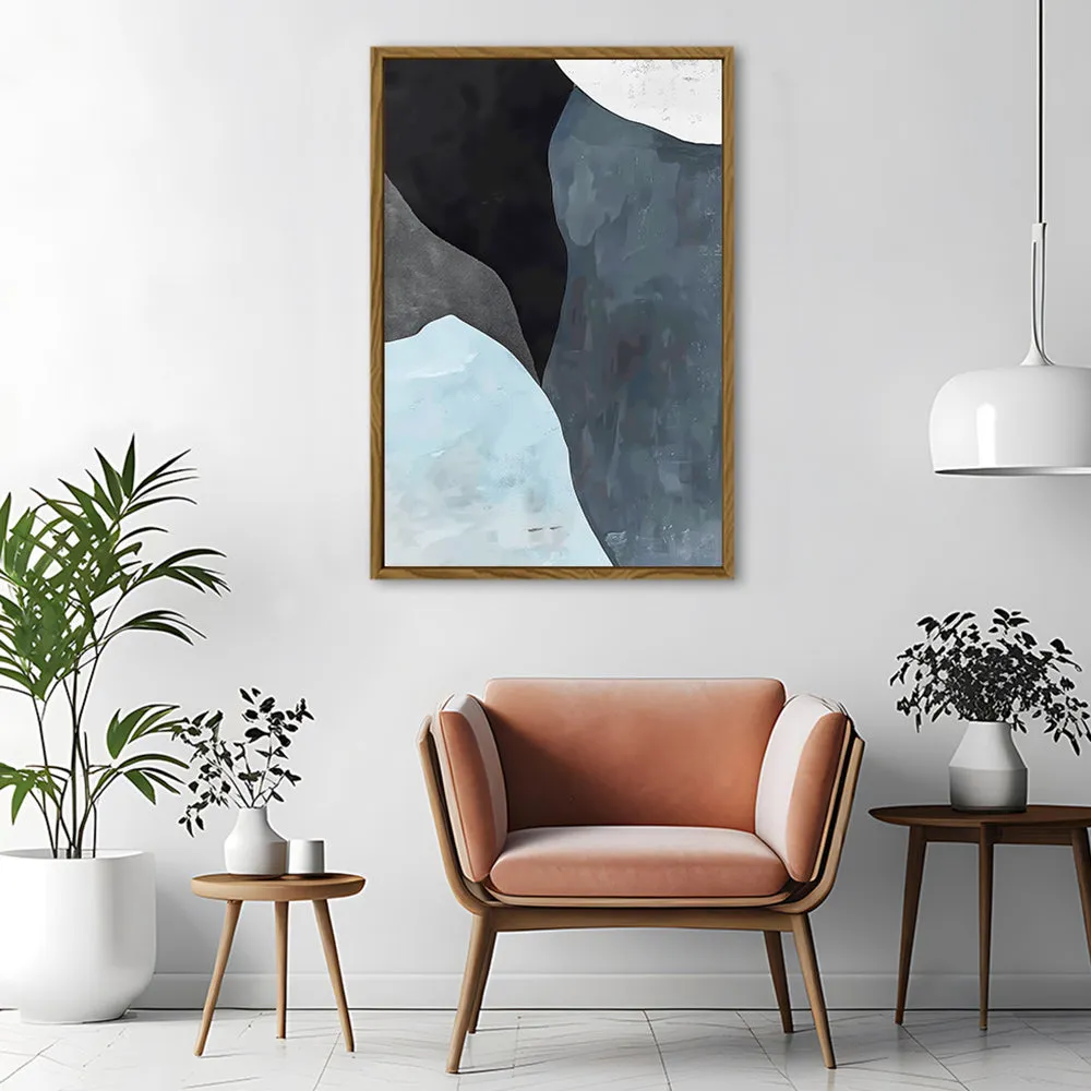 Canvas Wall Art Stretched Over Wooden Frame with Floating Frame and Grey Mountains Abstract Painting CV4183