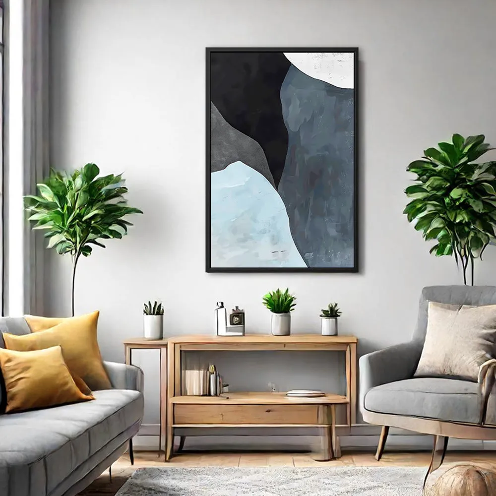 Canvas Wall Art Stretched Over Wooden Frame with Floating Frame and Grey Mountains Abstract Painting CV4183