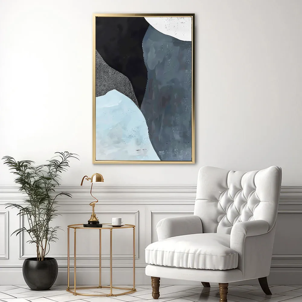 Canvas Wall Art Stretched Over Wooden Frame with Floating Frame and Grey Mountains Abstract Painting CV4183