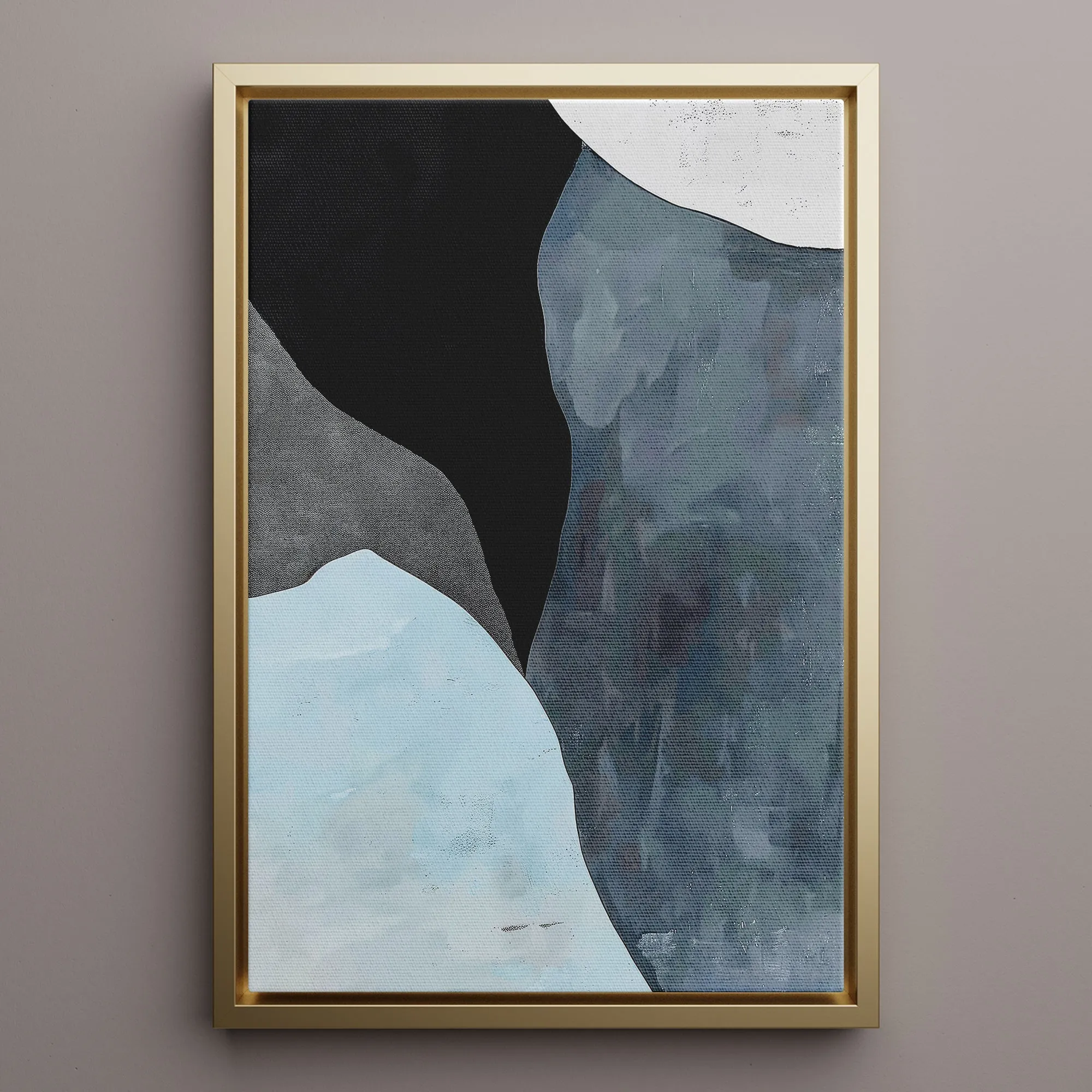 Canvas Wall Art Stretched Over Wooden Frame with Floating Frame and Grey Mountains Abstract Painting CV4183