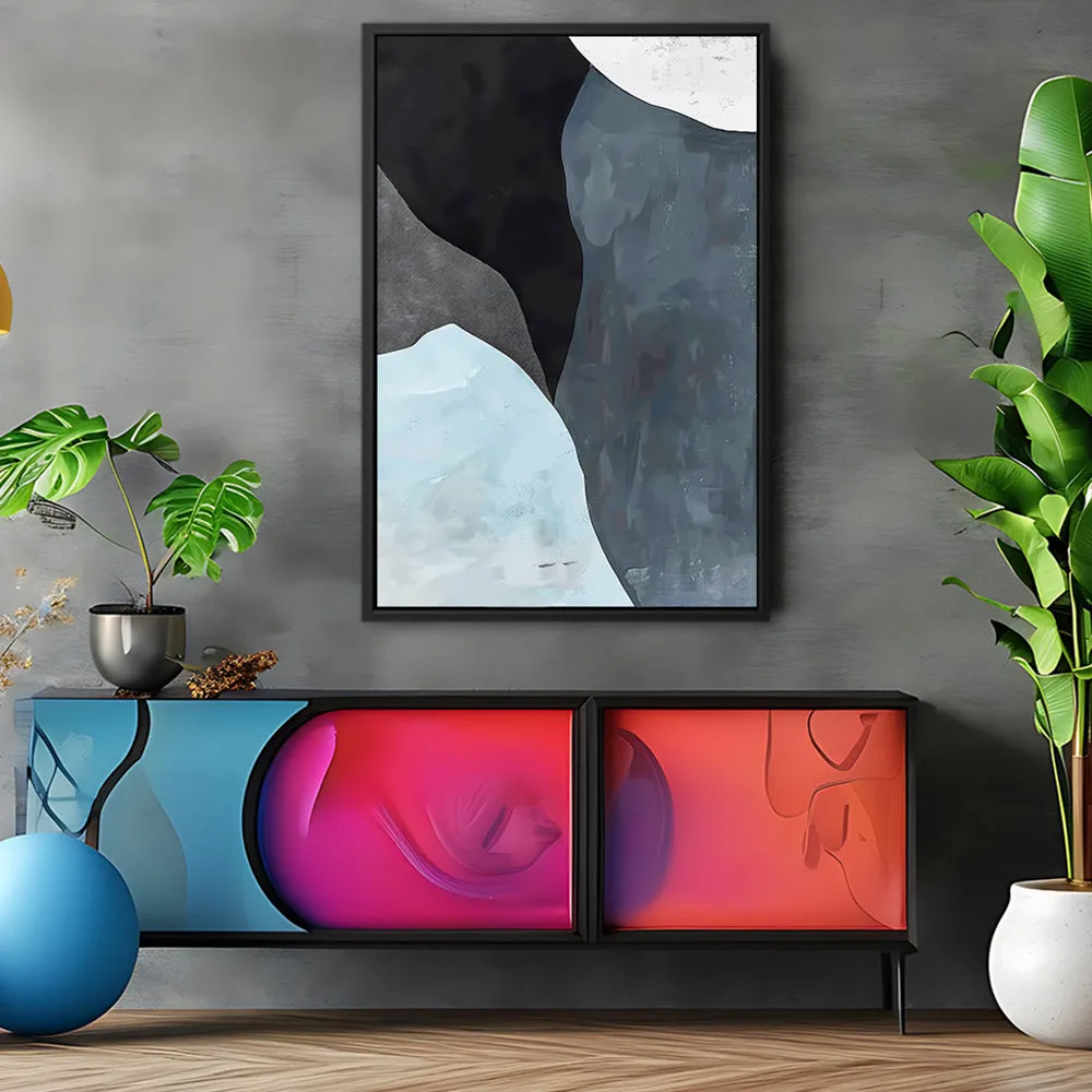 Canvas Wall Art Stretched Over Wooden Frame with Floating Frame and Grey Mountains Abstract Painting CV4183