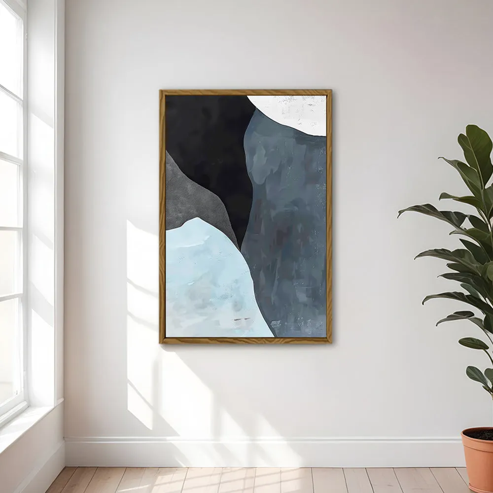 Canvas Wall Art Stretched Over Wooden Frame with Floating Frame and Grey Mountains Abstract Painting CV4183
