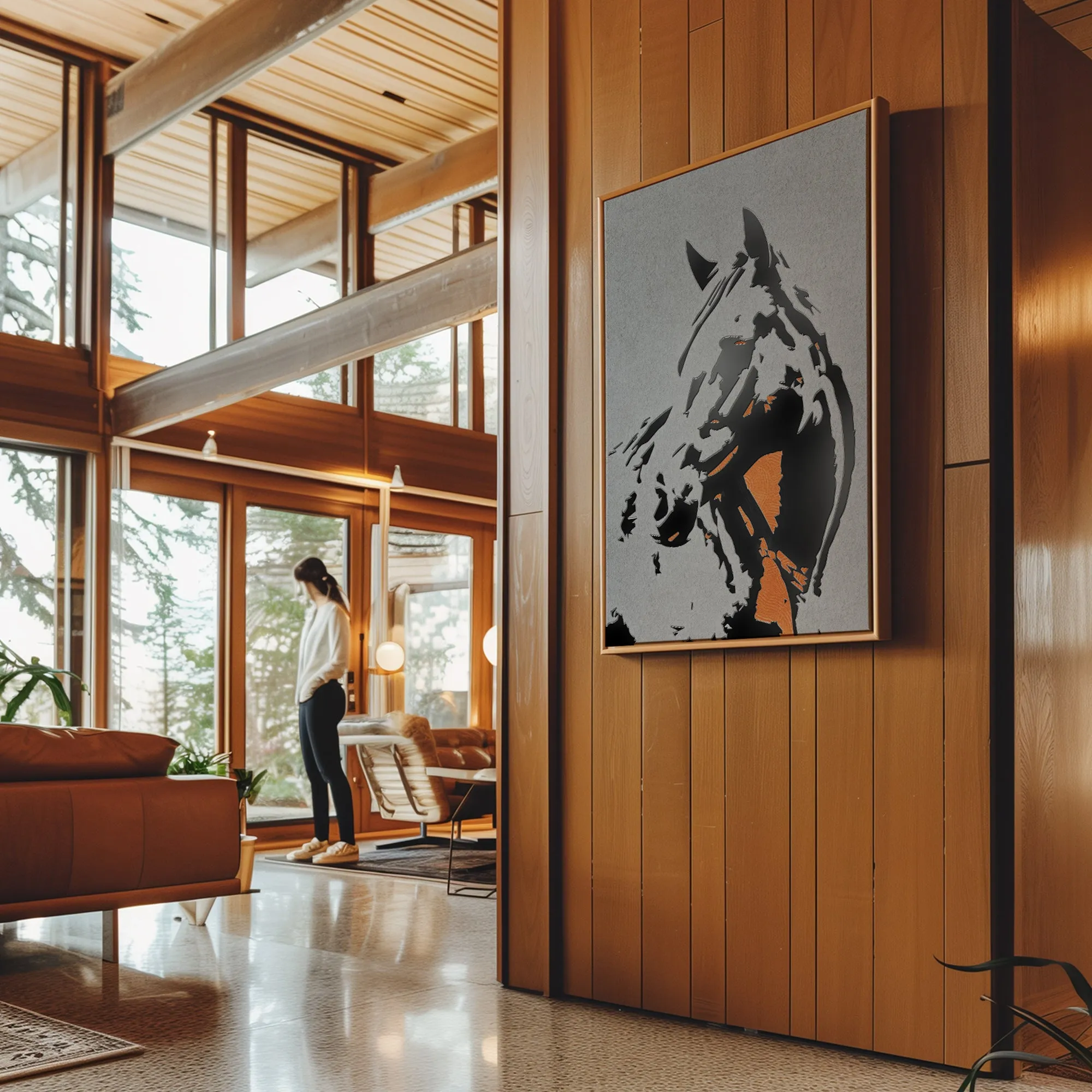 Canvas Wall Art Stretched Over Wooden Frame with Floating Frame and Horse Abstract Painting CV4185