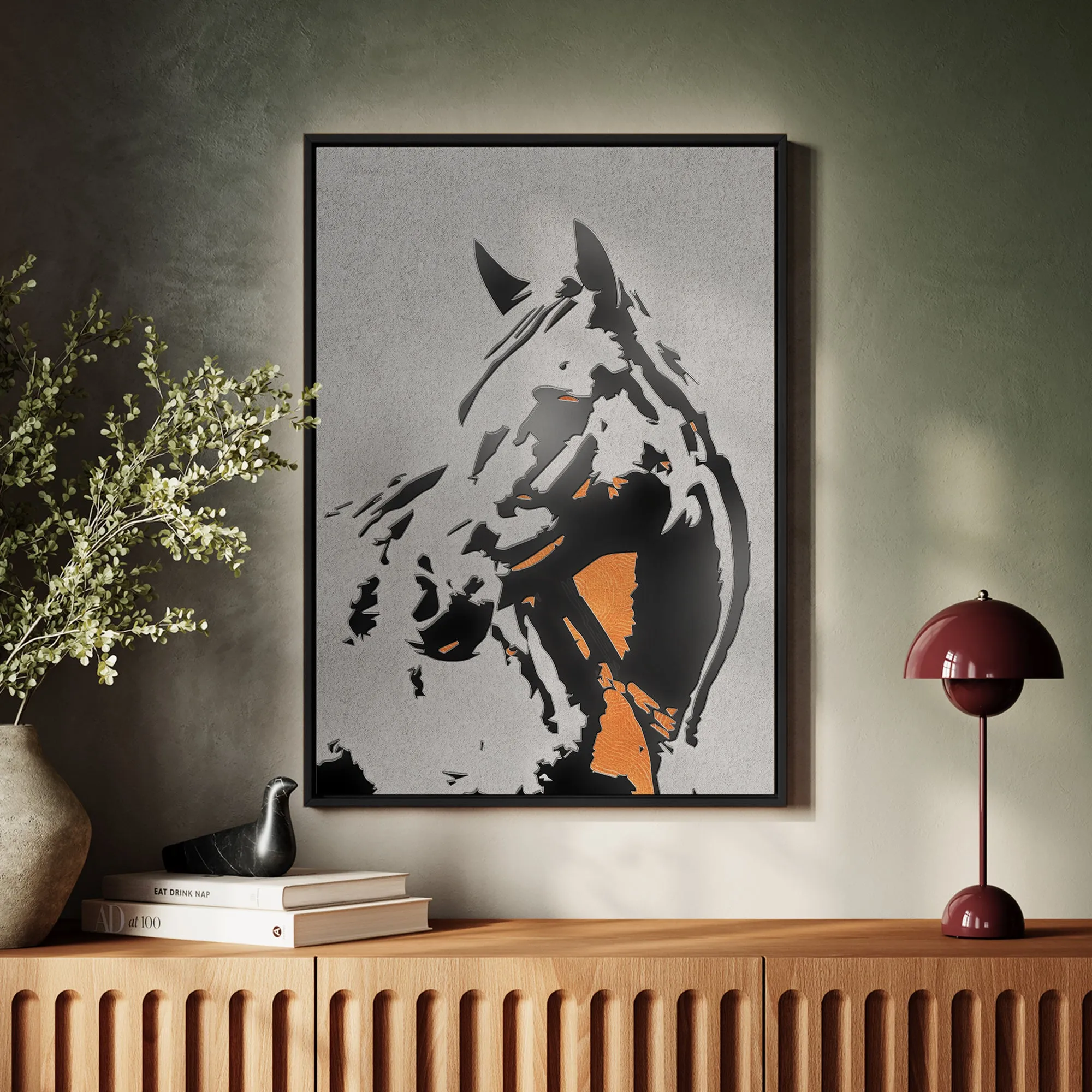 Canvas Wall Art Stretched Over Wooden Frame with Floating Frame and Horse Abstract Painting CV4185