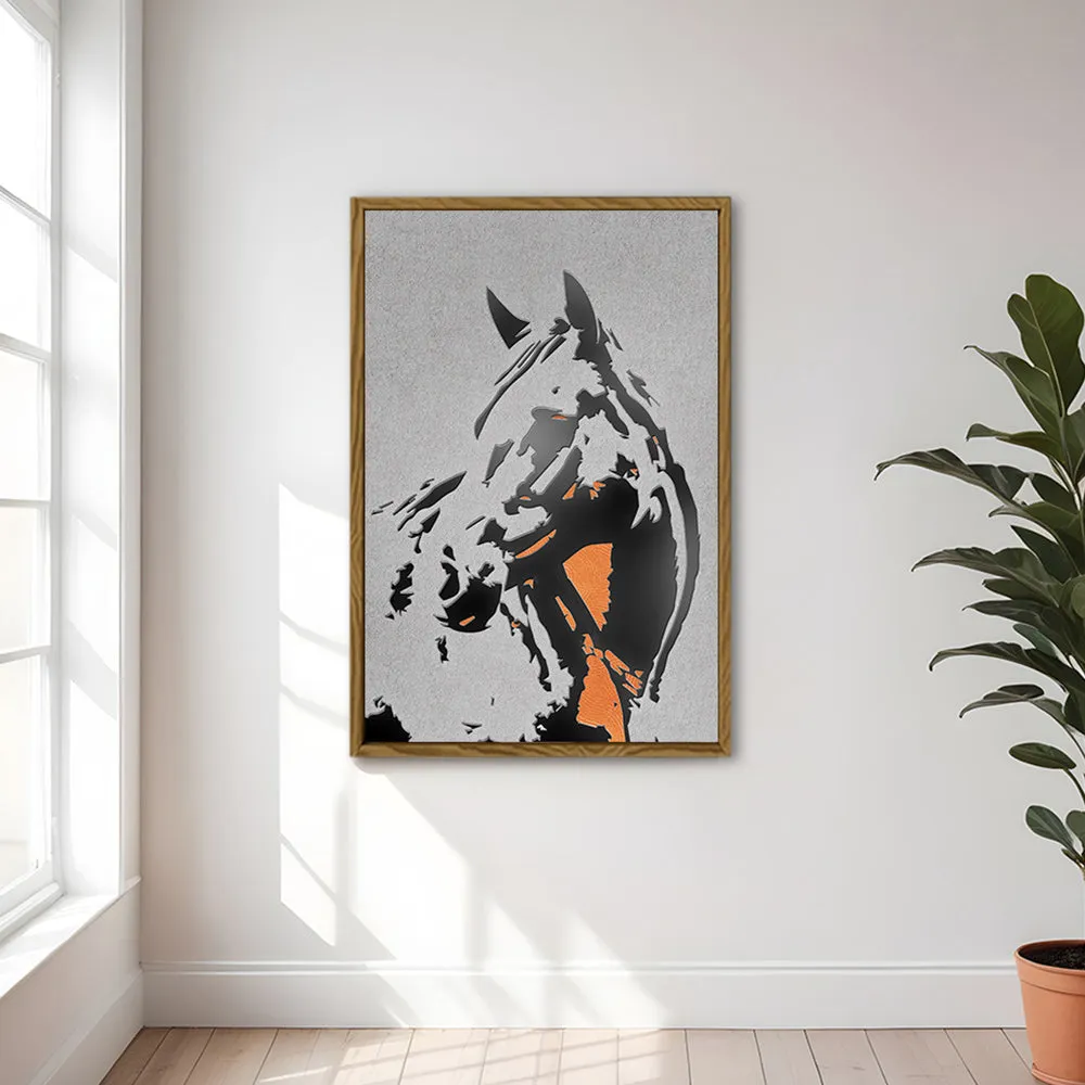 Canvas Wall Art Stretched Over Wooden Frame with Floating Frame and Horse Abstract Painting CV4185