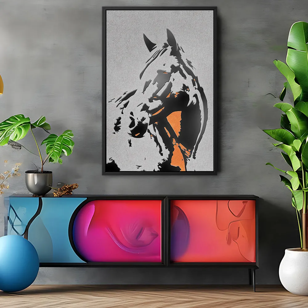 Canvas Wall Art Stretched Over Wooden Frame with Floating Frame and Horse Abstract Painting CV4185
