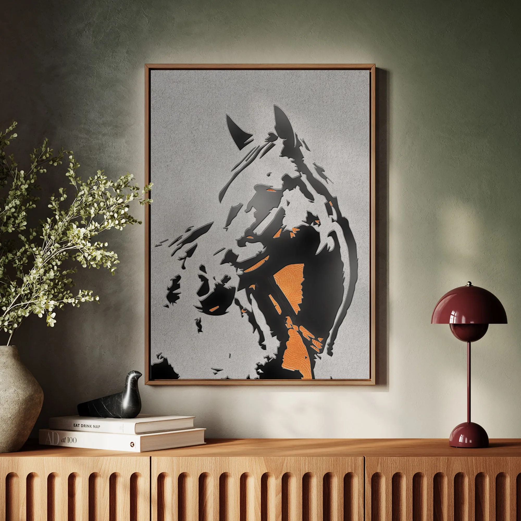 Canvas Wall Art Stretched Over Wooden Frame with Floating Frame and Horse Abstract Painting CV4185