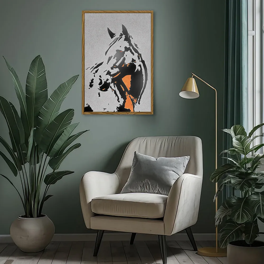 Canvas Wall Art Stretched Over Wooden Frame with Floating Frame and Horse Abstract Painting CV4185