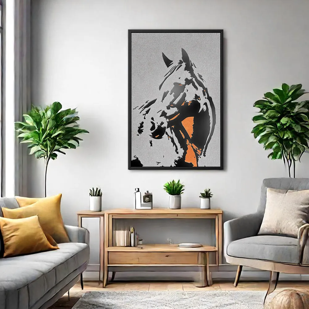 Canvas Wall Art Stretched Over Wooden Frame with Floating Frame and Horse Abstract Painting CV4185