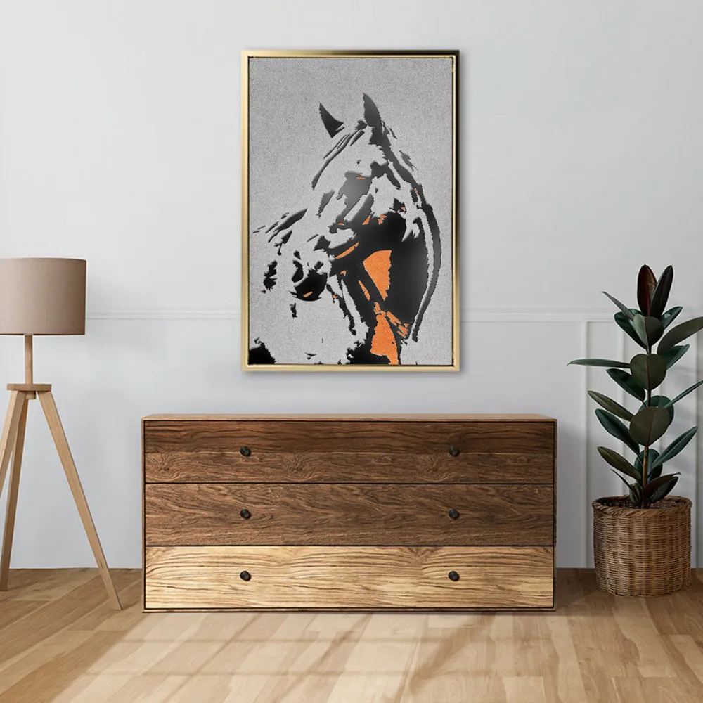 Canvas Wall Art Stretched Over Wooden Frame with Floating Frame and Horse Abstract Painting CV4185