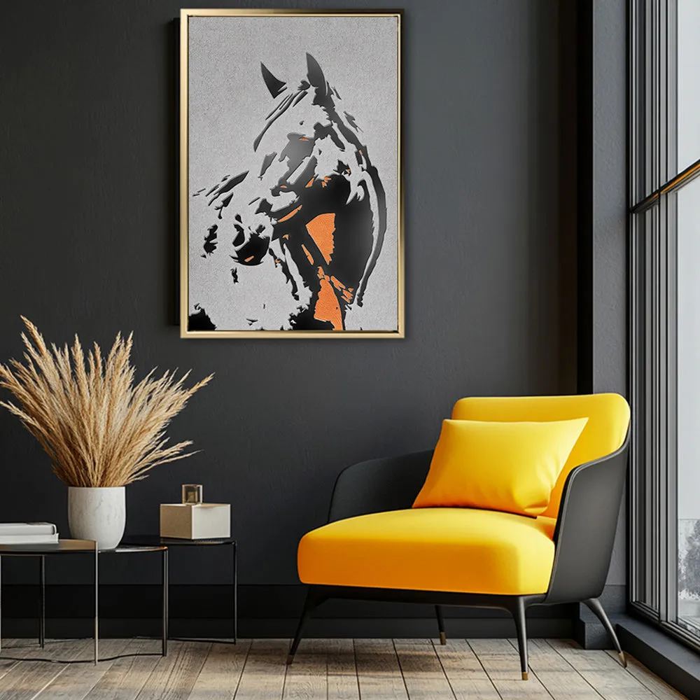 Canvas Wall Art Stretched Over Wooden Frame with Floating Frame and Horse Abstract Painting CV4185