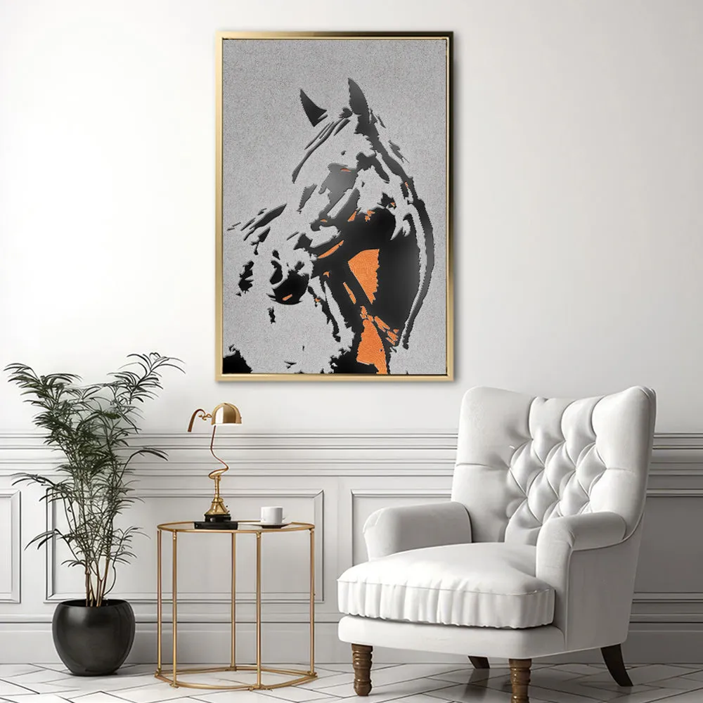 Canvas Wall Art Stretched Over Wooden Frame with Floating Frame and Horse Abstract Painting CV4185
